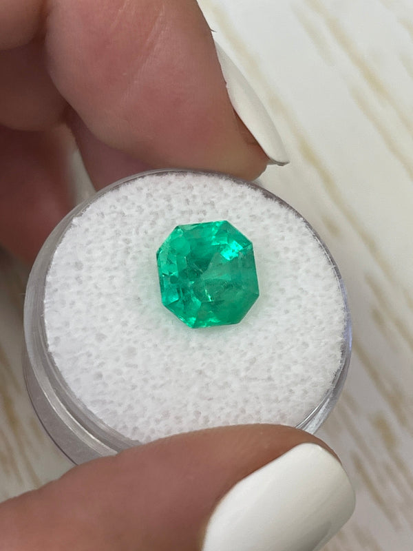 3.68 Carat 9x9 Luminous Natural Loose Colombian Emerald-Asscher Cut with Clipped Corners