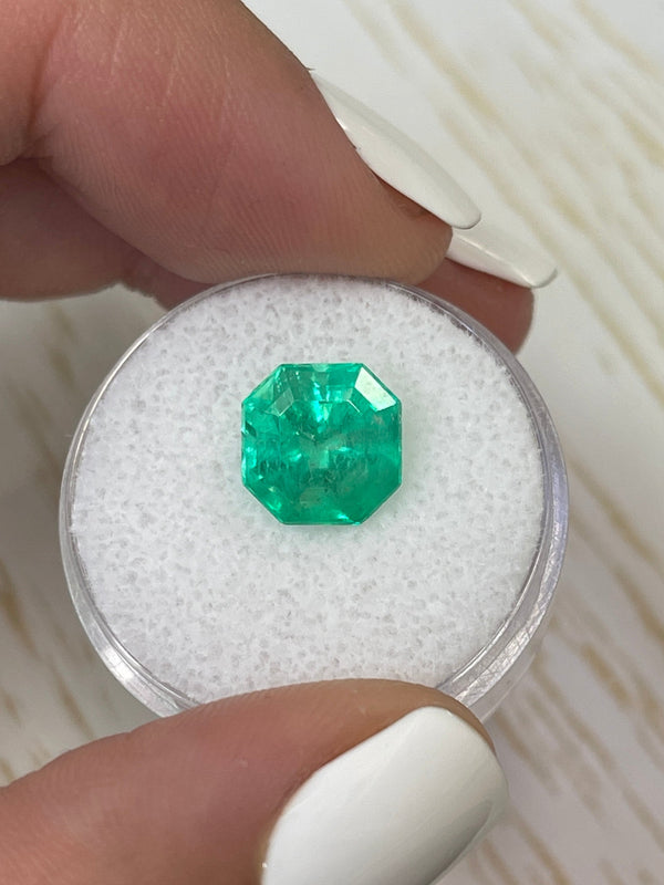 3.68 Carat 9x9 Luminous Natural Loose Colombian Emerald-Asscher Cut with Clipped Corners