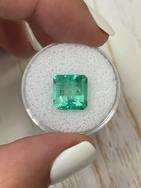 5.32 Carat 10x10 Glowy Green Natural Loose Colombian Emerald-Asscher Cut