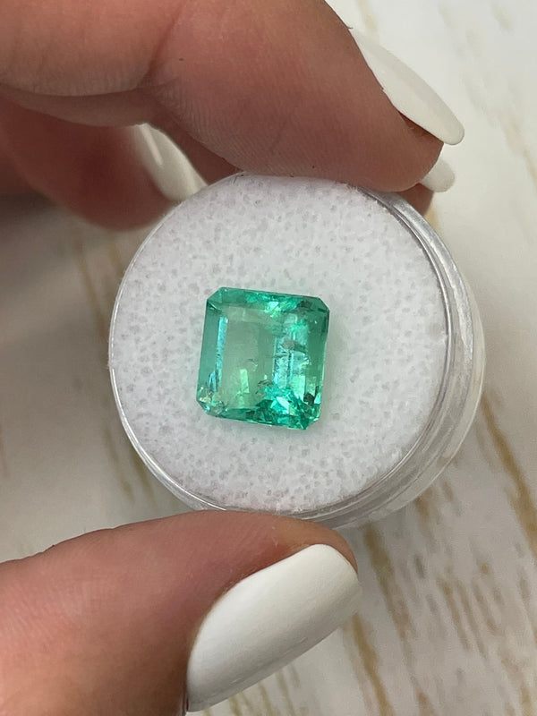 5.32 Carat 10x10 Glowy Green Natural Loose Colombian Emerald-Asscher Cut