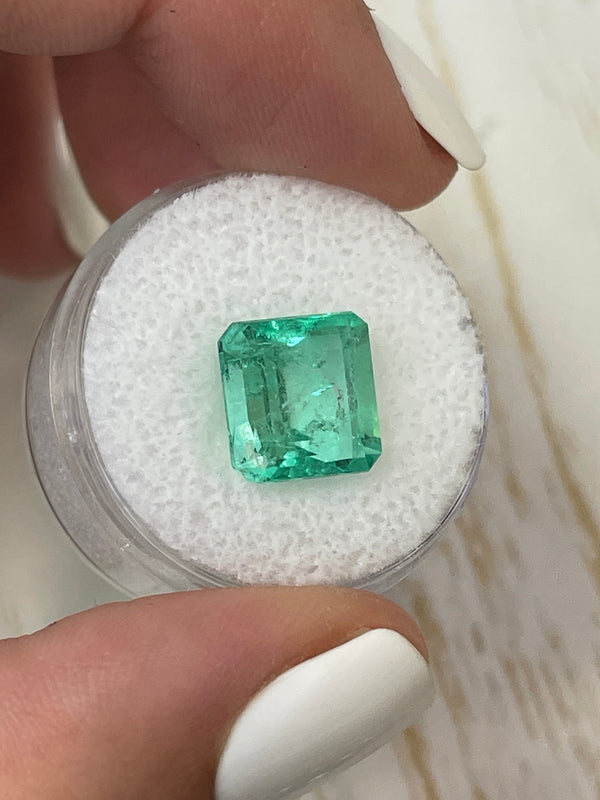 5.32 Carat 10x10 Glowy Green Natural Loose Colombian Emerald-Asscher Cut