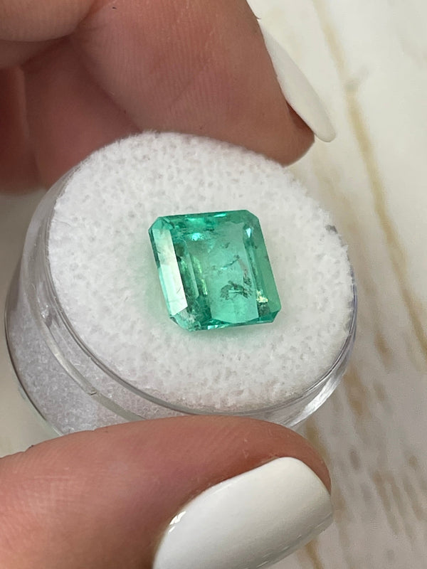 5.32 Carat 10x10 Glowy Green Natural Loose Colombian Emerald-Asscher Cut