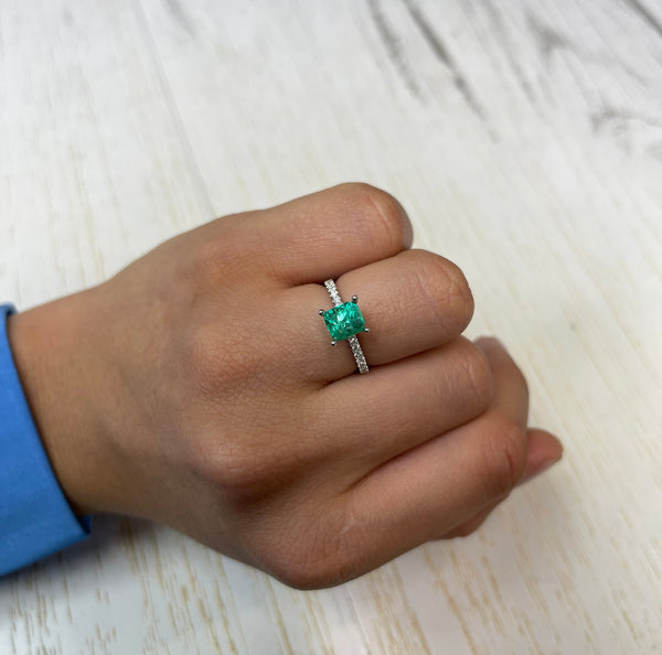 1.46 Carat GIA CERTIFIED 7x6 Bluish Green Natural Loose Colombian Emerald- Emerald Cut