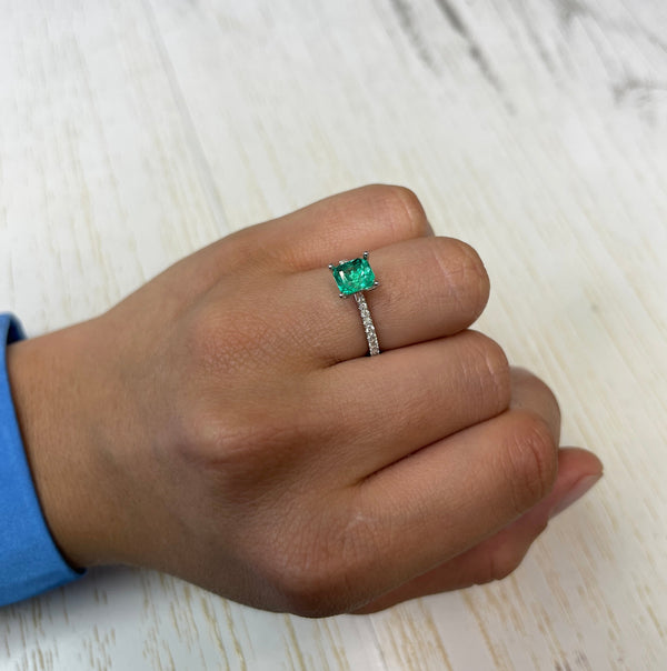 1.46 Carat GIA CERTIFIED 7x6 Bluish Green Natural Loose Colombian Emerald- Emerald Cut