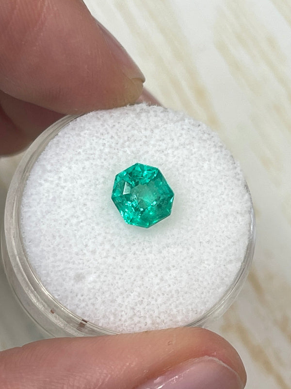 1.50 Carat 7x7 Bluish Green Octagon Cut Natural Unset Colombian Emerald