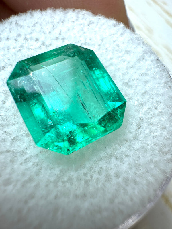 4.72 Carat 11x10 Spready Bluish Natural Loose Colombian Emerald-Asscher Cut