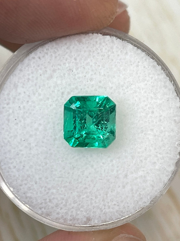 1.64 Carat 7.4x7.3 Yellowish Green Asscher Cut Natural Unset Colombian Emerald