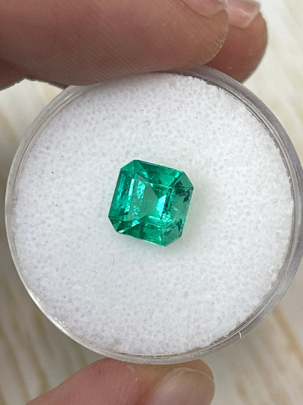 1.64 Carat 7.4x7.3 Yellowish Green Asscher Cut Natural Unset Colombian Emerald