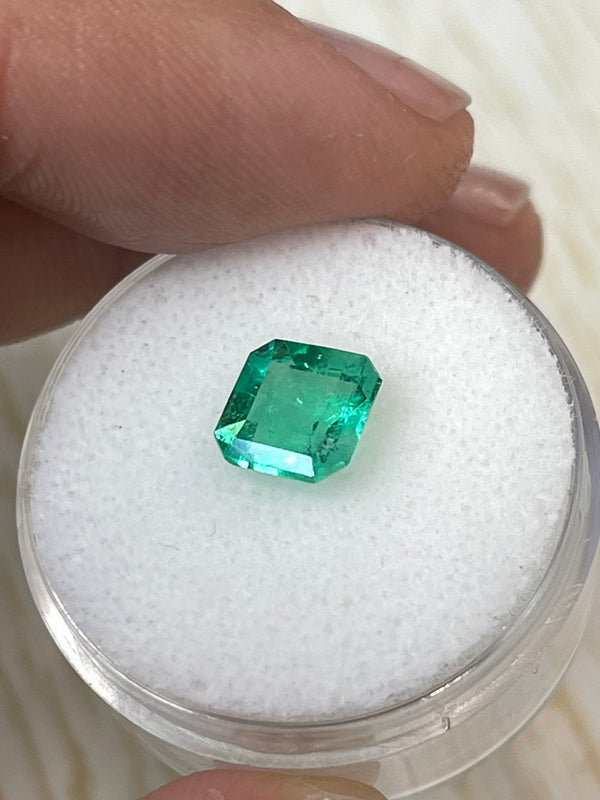 1.64 Carat 7.4x7.3 Yellowish Green Asscher Cut Natural Unset Colombian Emerald