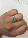 1.64 Carat 7.4x7.3 Yellowish Green Asscher Cut Natural Unset Colombian Emerald