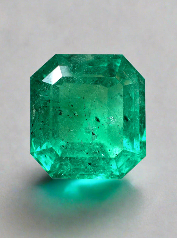 5.72 Carat 11x10.5 Freckled Forest Natural Loose Colombian Emerald-Asscher Cut