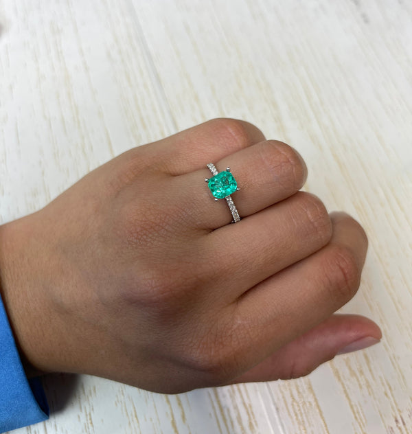 1.79 Carat 7.5x7 Crystalline Green Asscher Cut Natural Unset Colombian Emerald