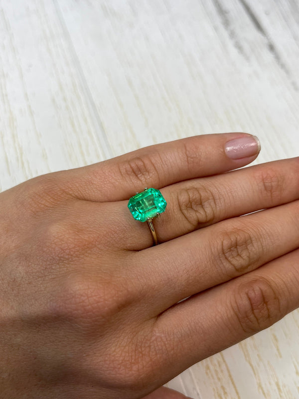 4.70 Carat 11x9 Yellowish Green Natural Loose Colombian Emerald-Classic Emerald Cut