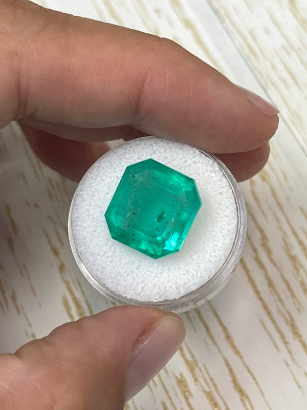 Large 11.64 Carat 14x14 Earthy Green Natural Loose Colombian- Asscher Cut