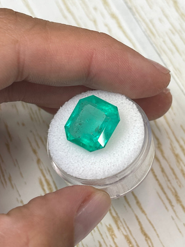 Large 11.64 Carat 14x14 Earthy Green Natural Loose Colombian- Asscher Cut