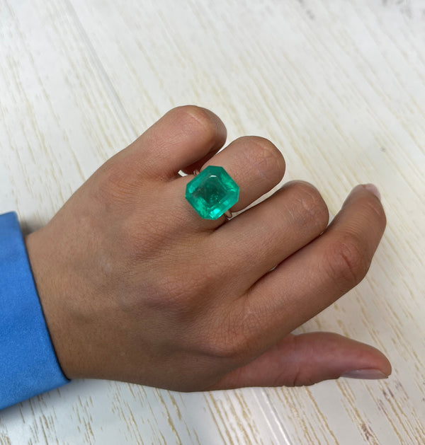 Large 11.64 Carat 14x14 Earthy Green Natural Loose Colombian- Asscher Cut