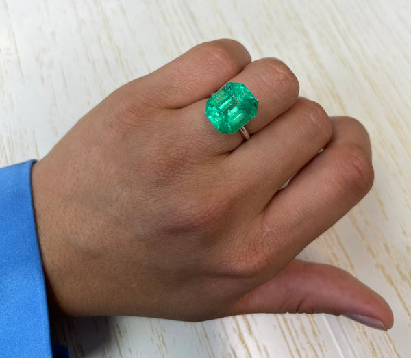 Large 13.22 Carat GIA CERTIFIED 15x13 Muzo Yellowish Green Natural Loose Colombian Emerald- Emerald Cut