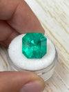 Large 13.46 Carat Minor Oil 14.5x14 Dark Green Natural Loose Colombian- Asscher Cut