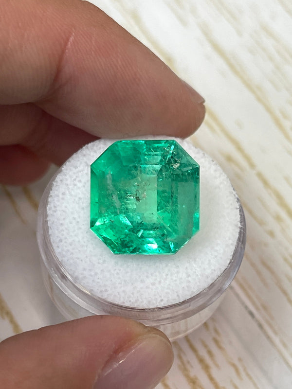 Large 16.09 Carat 15.4x14.8 Yellowish Green Natural Loose Colombian- Asscher Cut