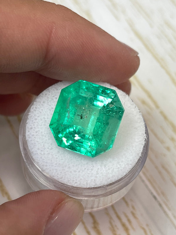 Large 16.09 Carat 15.4x14.8 Yellowish Green Natural Loose Colombian- Asscher Cut