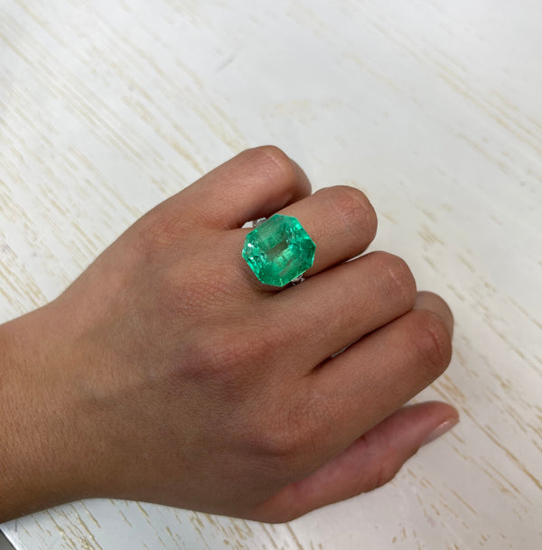 Large 16.09 Carat 15.4x14.8 Yellowish Green Natural Loose Colombian- Asscher Cut