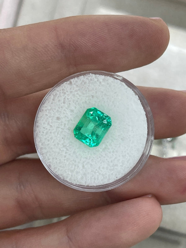 2.59 Carat Natural Colombian Emerald 9x7 Emerald Cut Yellowish Green Loose Gemstone