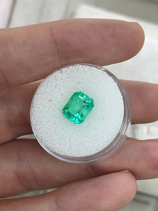 2.59 Carat Natural Colombian Emerald 9x7 Emerald Cut Yellowish Green Loose Gemstone