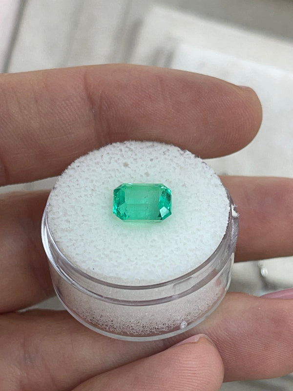 2.59 Carat Natural Colombian Emerald 9x7 Emerald Cut Yellowish Green Loose Gemstone