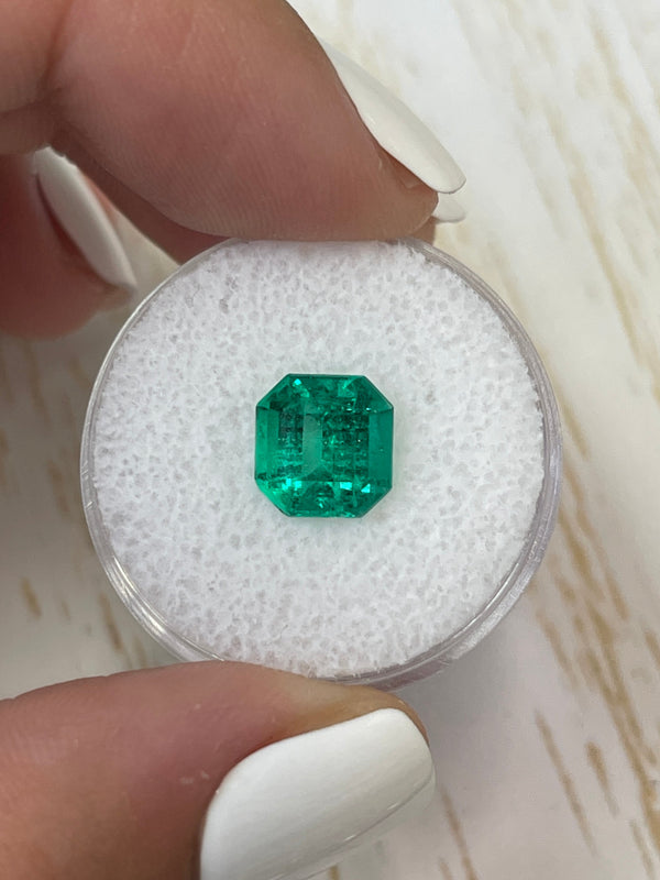 2.57 Carat GIA Vivid Bluish Green Natural Loose Colombian Emerald- Asscher Cut