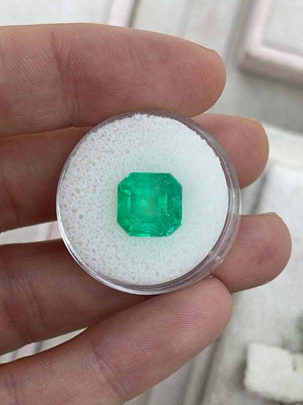 5.57 Carat 10x10 Medium Yellowish Loose Colombian Emerald-Asscher Cut