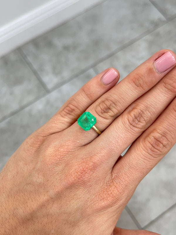 6.19 Carat 10x10 Medium Neon Yellowish Loose Colombian Emerald-Asscher Cut