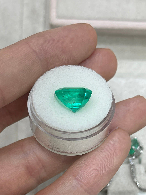 6.99 Carat 12x11 Spring Green Natural Loose Colombian Emerald-Emerald Cut
