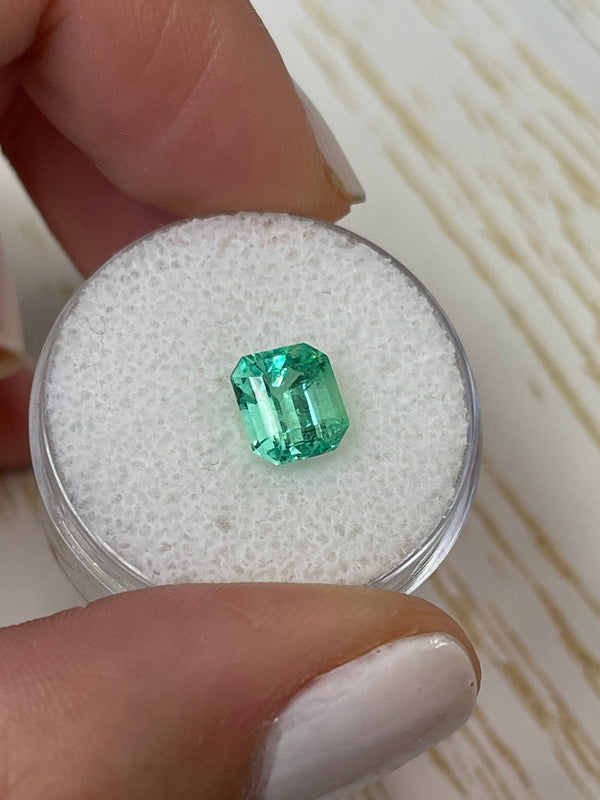 1.66 Carat VS Glowing Light Green Emerald Cut Natural Unset Colombian Emerald