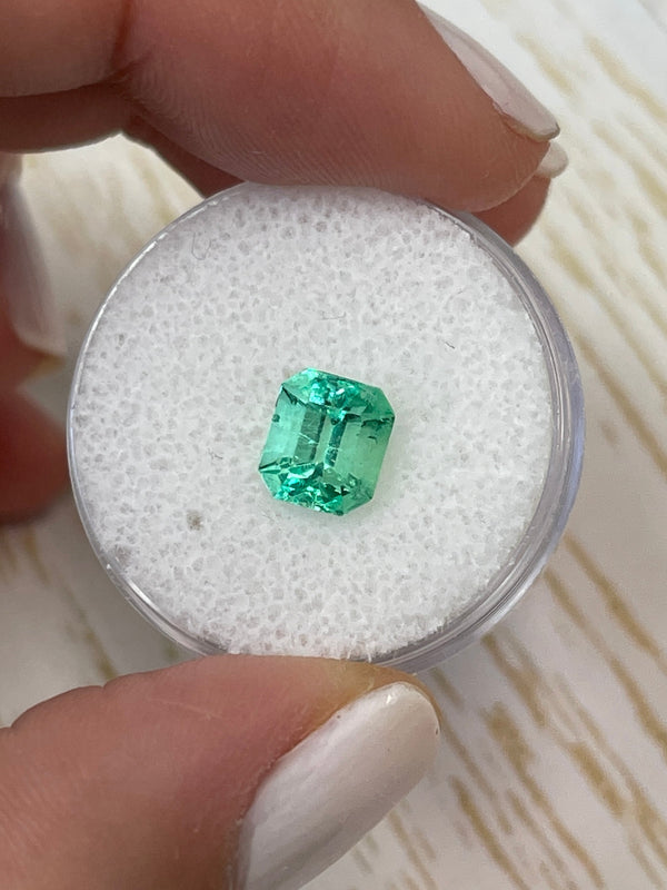 1.66 Carat VS Glowing Light Green Emerald Cut Natural Unset Colombian Emerald