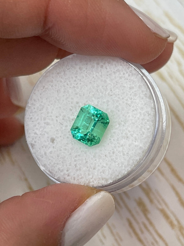 1.66 Carat VS Glowing Light Green Emerald Cut Natural Unset Colombian Emerald