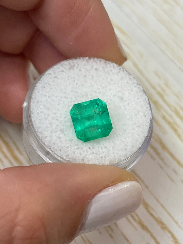 3.28 Carat 8.6x8.2 Spring Green Natural Loose Colombian Emerald-Asscher Cut
