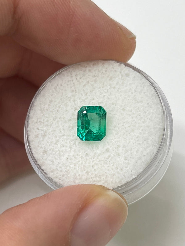 1.22 Carat 7x6 Bluish Green Natural Loose Colombian Emerald- Emerald Cut