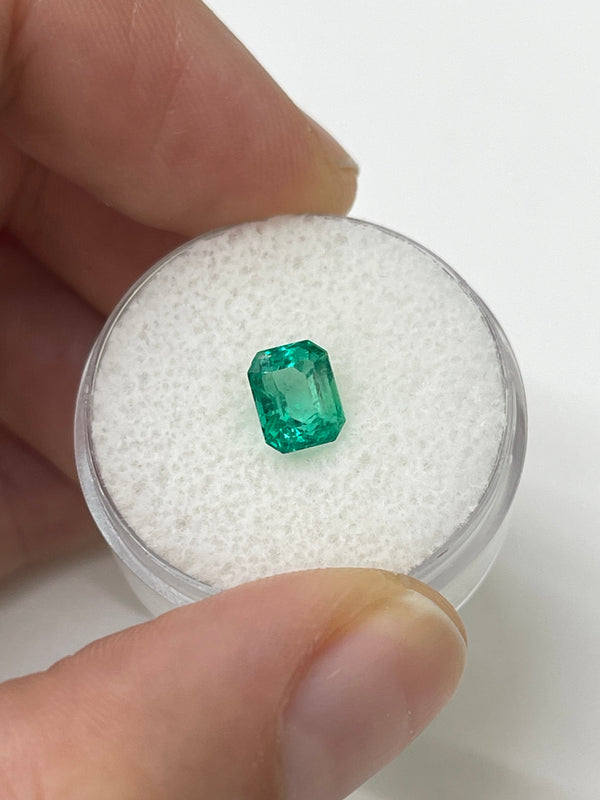 1.22 Carat 7x6 Bluish Green Natural Loose Colombian Emerald- Emerald Cut