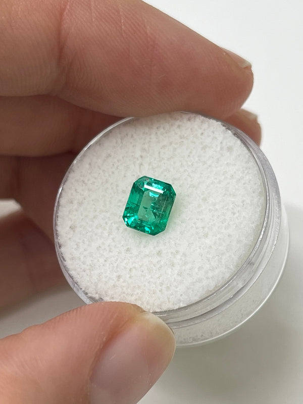 1.22 Carat 7x6 Bluish Green Natural Loose Colombian Emerald- Emerald Cut