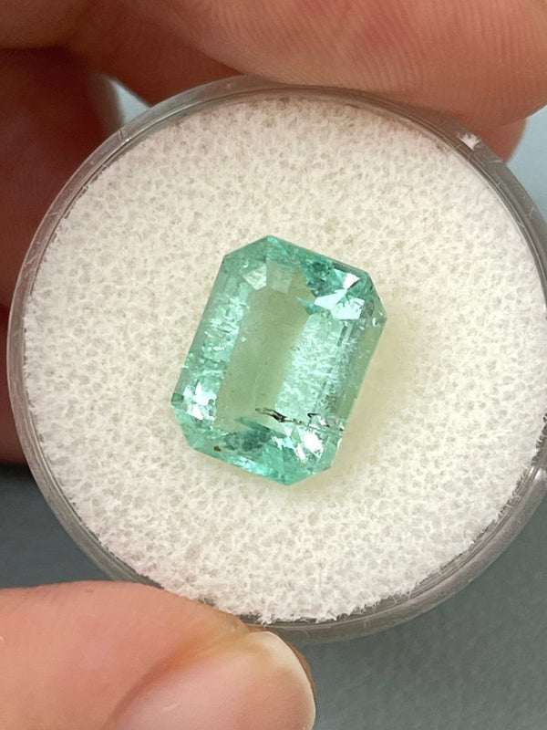 4.06 Carat 11x9 Freckled Light Green Natural Loose Colombian Emerald-Classic Emerald Cut