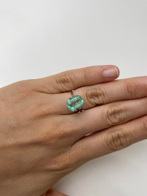 4.06 Carat 11x9 Freckled Light Green Natural Loose Colombian Emerald-Classic Emerald Cut