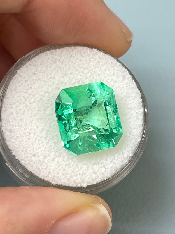 8.01 Carat 12.5x11.5 Lusterous Green Natural Loose Colombian Emerald-Asscher Cut