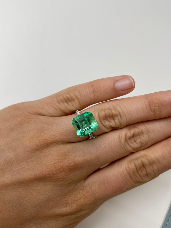 8.01 Carat 12.5x11.5 Lusterous Green Natural Loose Colombian Emerald-Asscher Cut