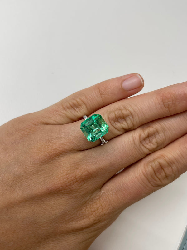 8.01 Carat 12.5x11.5 Lusterous Green Natural Loose Colombian Emerald-Asscher Cut