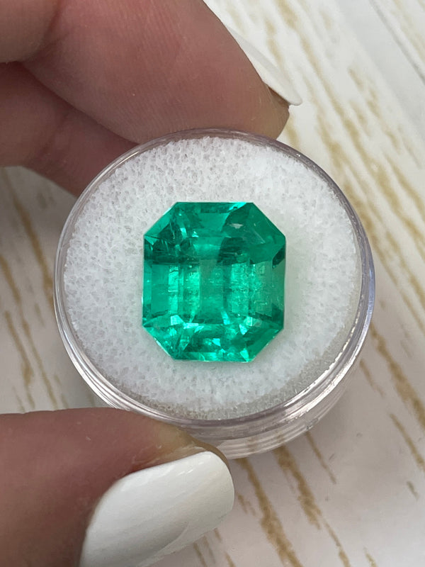 Large 10.81 Carat GIA Minor Oil 14x13 Vivid Muzo Natural Loose Colombian Emerald-Asscher Cut