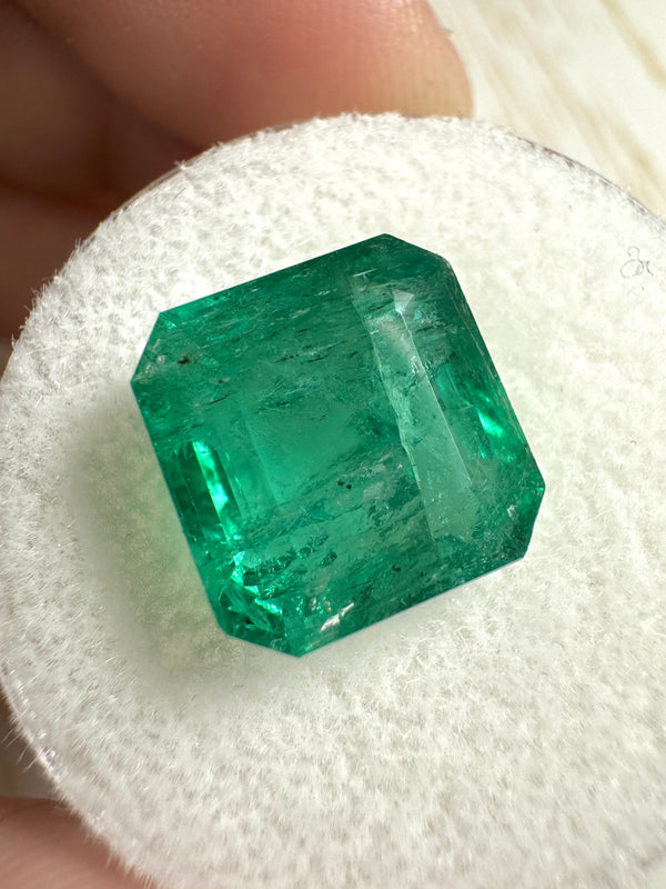 6.68 Carat 10.6x10.3 Vivid Green Natural Loose Zambian- Emerald Cut