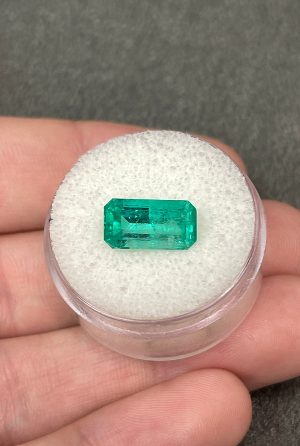 3.58 Carat Bluish Green Natural Loose Colombian Emerald-Elongated Emerald Cut