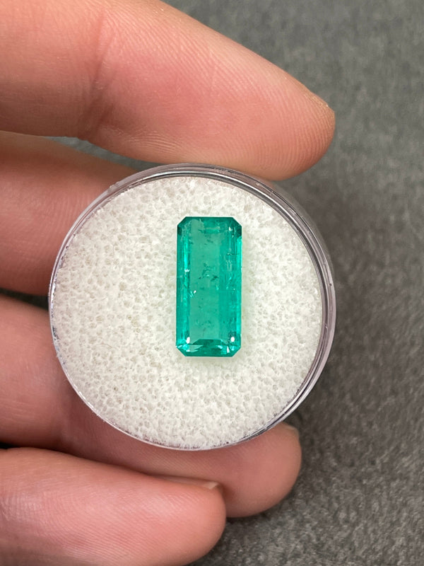 3.68 Carat Bluish Green Natural Loose Colombian Emerald-Elongated Emerald Cut