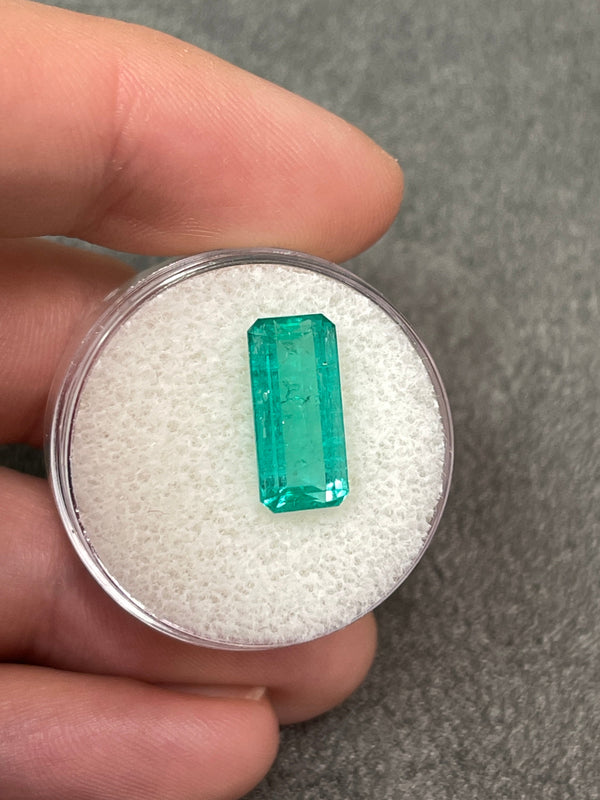 3.68 Carat Bluish Green Natural Loose Colombian Emerald-Elongated Emerald Cut