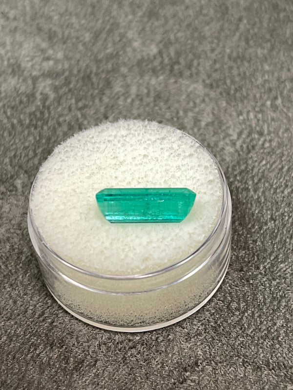 3.68 Carat Bluish Green Natural Loose Colombian Emerald-Elongated Emerald Cut